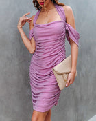 Pink % Roxy Metallic Halter Off The Shoulder Mini Dress-1-1