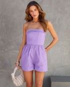 Lilac % Sadie Cotton Strapless Pocketed Romper-1