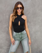 Black % Selena Ruched Keyhole Bodysuit-1