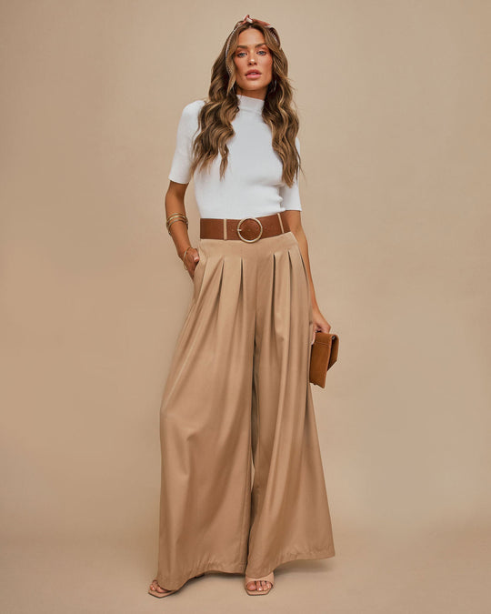 Khaki % Taylor Belted Pocketed Pants-2