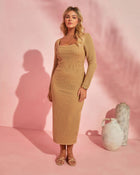 Tan % Seychelles Cotton Blend Crochet Knit Midi Dress-1