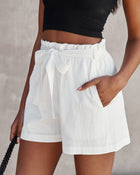 White % Shawna Cotton Pocketed Paper Bag Shorts-1