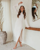 Oatmeal % Simpson Ribbed Side Slit Maxi Dress-1