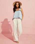 Blue % Slow Tempo Cotton Embroidered Tank-1