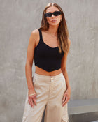 Black % Something About Me Ribbed Knit Crop Top-3