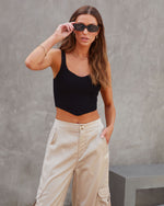 Black % Something About Me Ribbed Knit Crop Top-1
