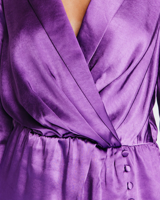 Purple % Stay Fashionably Focused Satin Collared Mini Dress-2