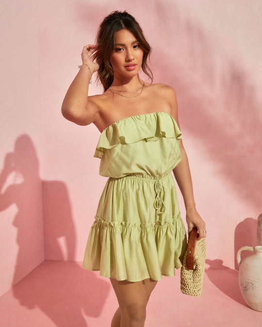 Lime % Sandy Afternoons Strapless Romper-1