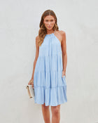 Light Blue %  Thea Halter Tiered Mini Dress 1