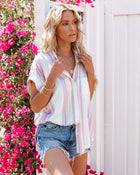 Yvonne Striped Shimmer Woven Button Down Top